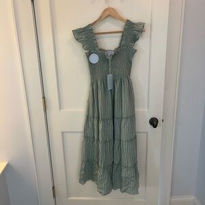 Hill House Ellie Nap Dress Sage Green Tonal Seersucker